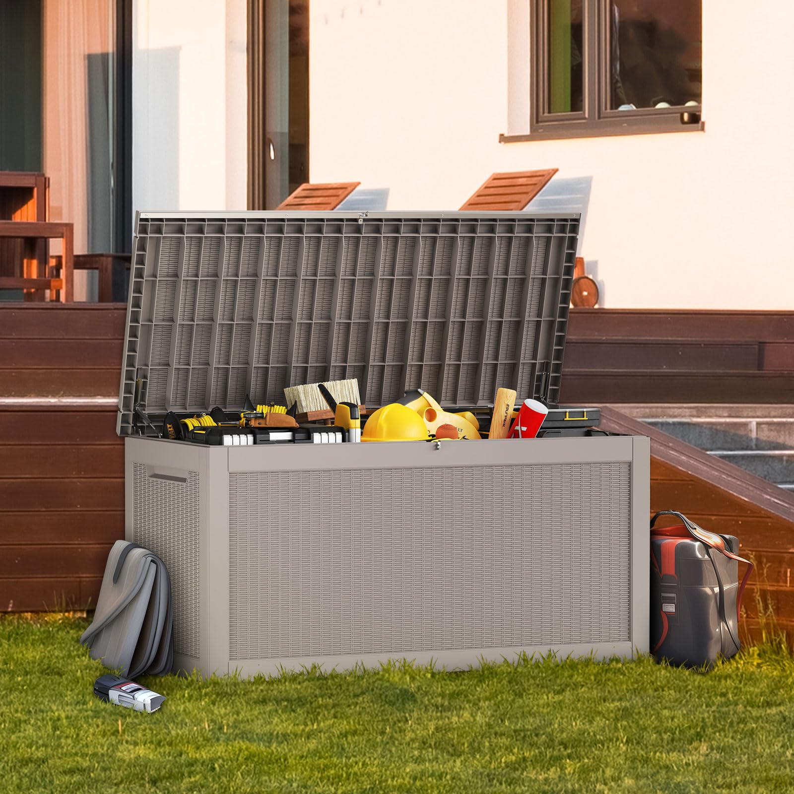 260 Gallon Outdoor Storage Box - Deck Box Waterproof Patio Furniture