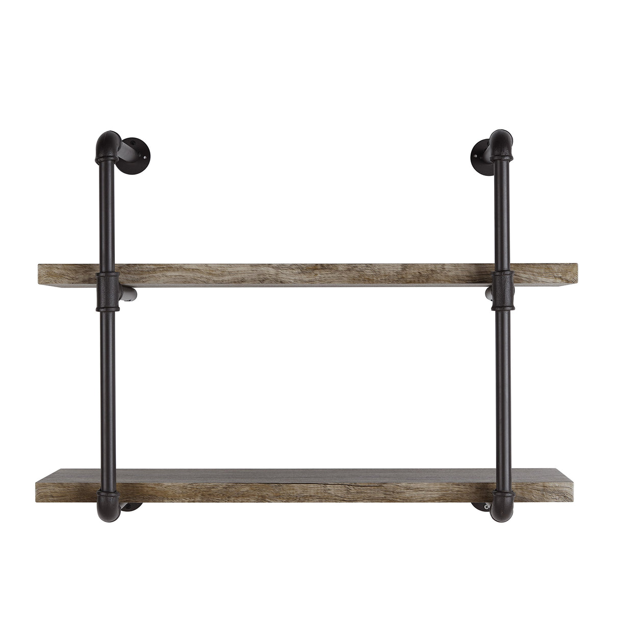 GH072 Two-Tier Floating Metal Pipe Shelves with Aged Wood Finish