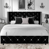 Full Size Bed Frame, Upholstered Bed Frame with Diamond Headboard,