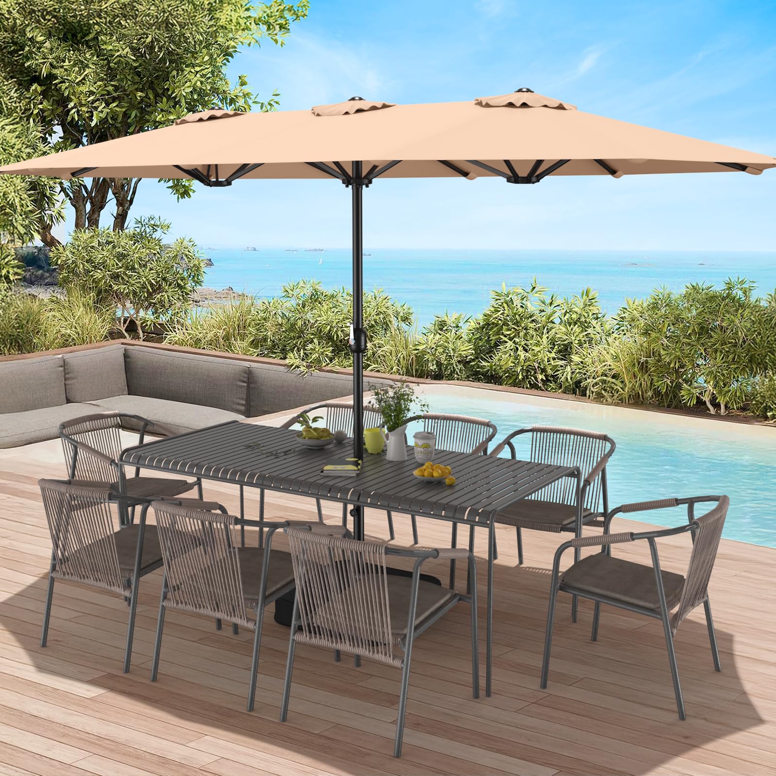15ft Patio Umbrella with Base Included, Extra Large Shade Area