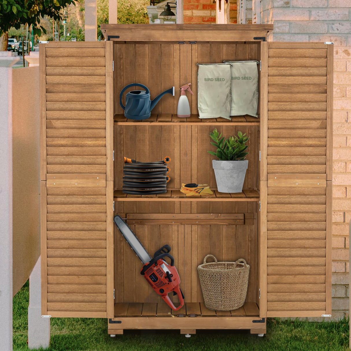 Outdoor Storage Cabinet, Garden Storage Shed, Outside Vertical Shed with Lockers