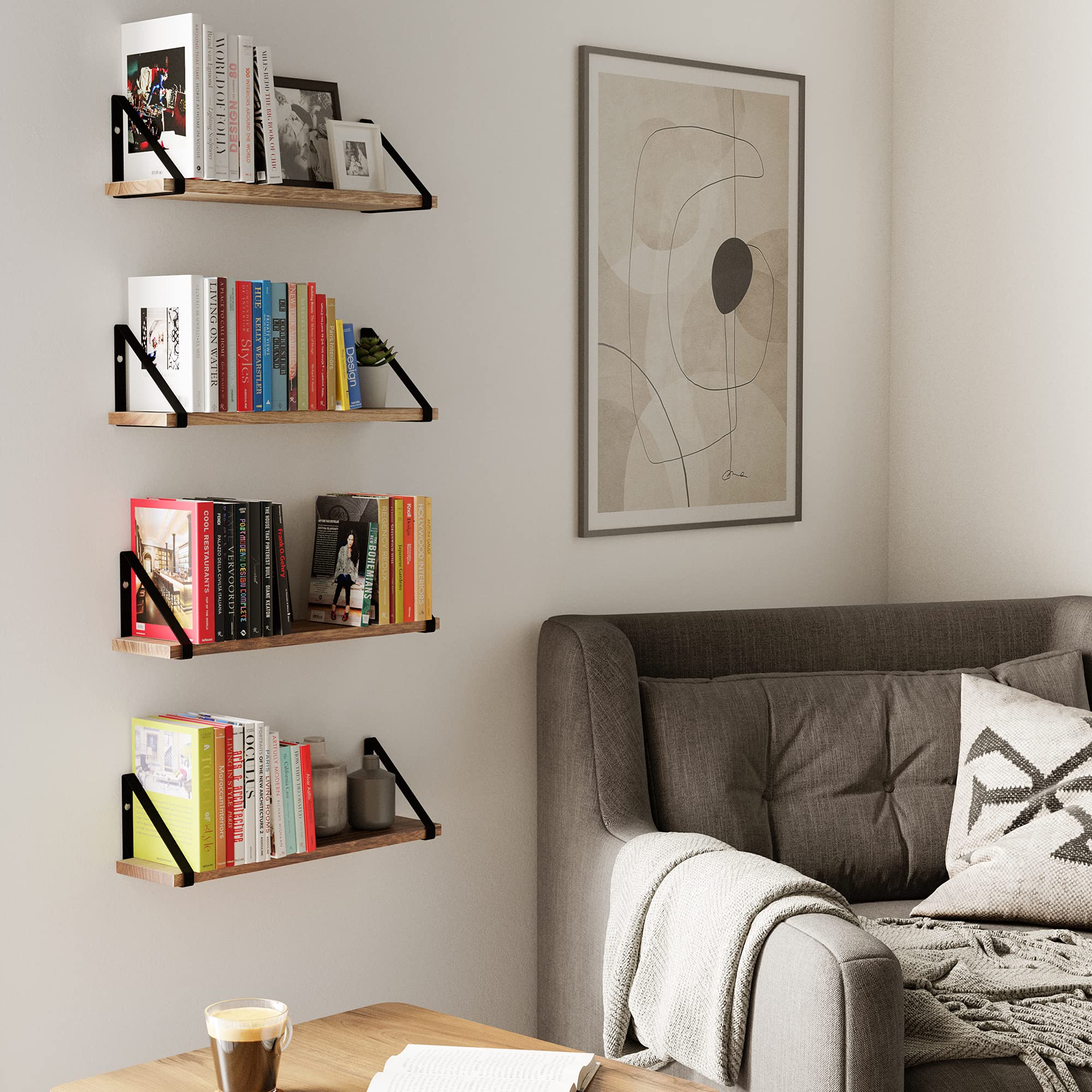 Ponza Floating Shelves Wall Mounted Set of 4, Wall Shelves for Bedroom, Bathroom