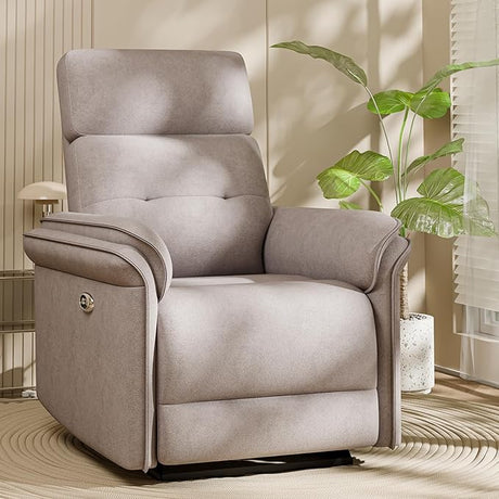 Fabric Power Recliner Chair, Ultra-Comfy Velvet Reclining Chair with Overstuffed Arms & USB Port