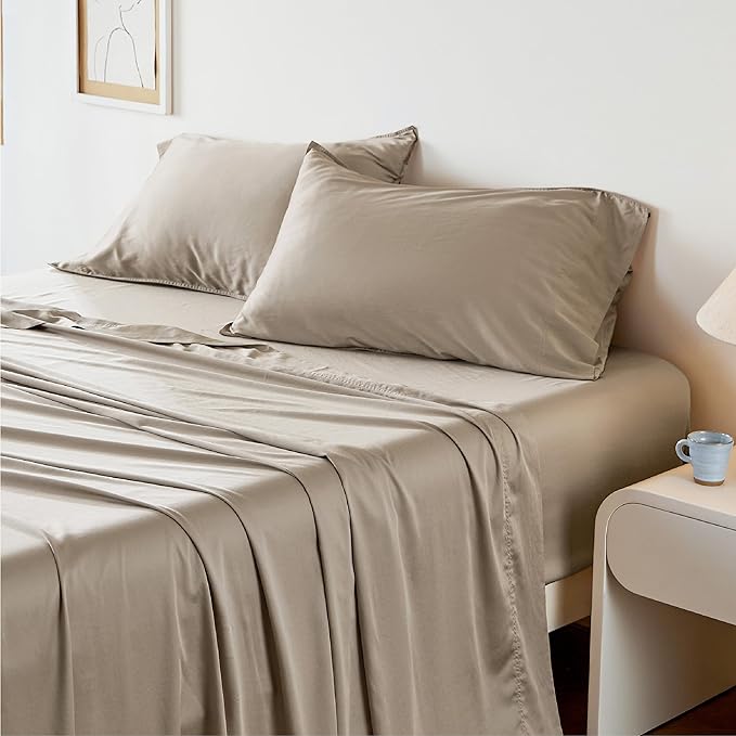 Lyocell Cotton Sheet Set - Cooling Bed Sheets Queen,