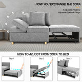 SEJOV Sofa Bed 4-in-1 Convertible Sofas & Couches, 3-Seat Linen Fabric loveseat Sofa with 2 Throw Pillow, Single Recliner for Small Space with 5 Adjustable Backrest, Grey