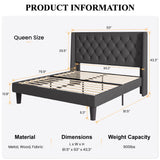 Queen Bed Frame/Velvet Upholstered Platform Bed Frame with Headboard/Strong Wood Slats Support