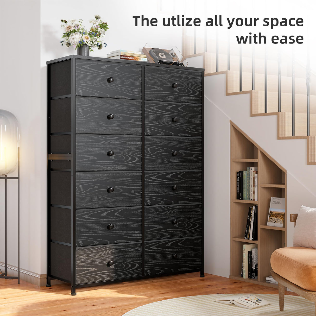 Tall Dressers for Bedroom, 12 Drawer with Wooden Top and Metal Frame