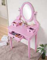 Moniys Moniya Pink Wood Makeup Vanity Table and Stool Set