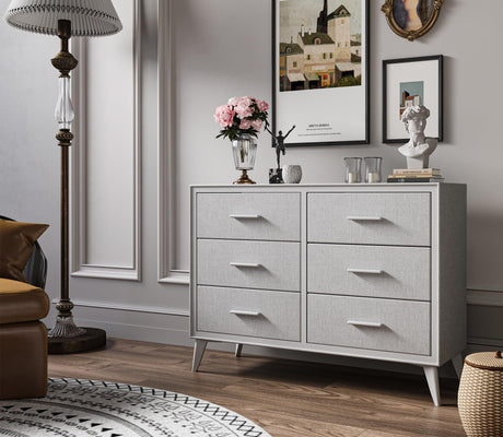 Dresser with 6 Drawers,Modern Style Wide Chest of Drawers for Bedroom