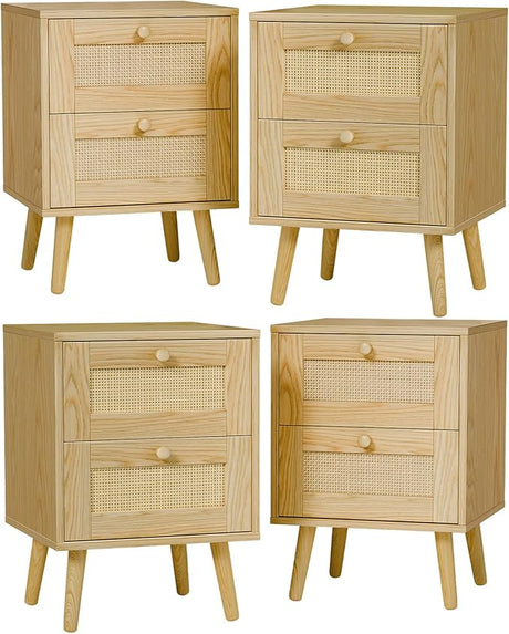 Rattan Nightstand, End Table, Nightstands Set of 2, Side Table with 2 Hand Made Rattan