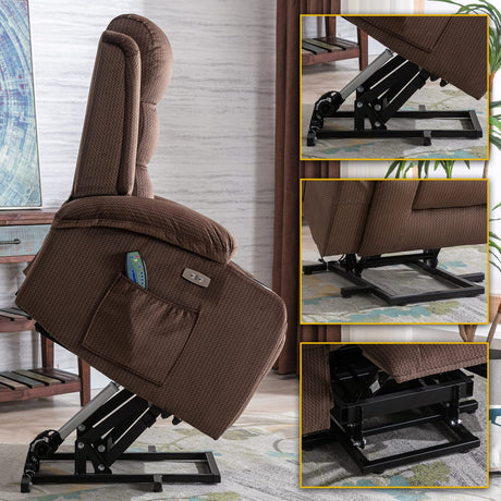 Lift Recliner Chair - Lift Recliner Chairs for Elderly - Lift Chair with Massage and Heat - Electric Power Lift Recliner with USB Port, 2 Cup Holders, 4 Pockets for Living Room, Velete