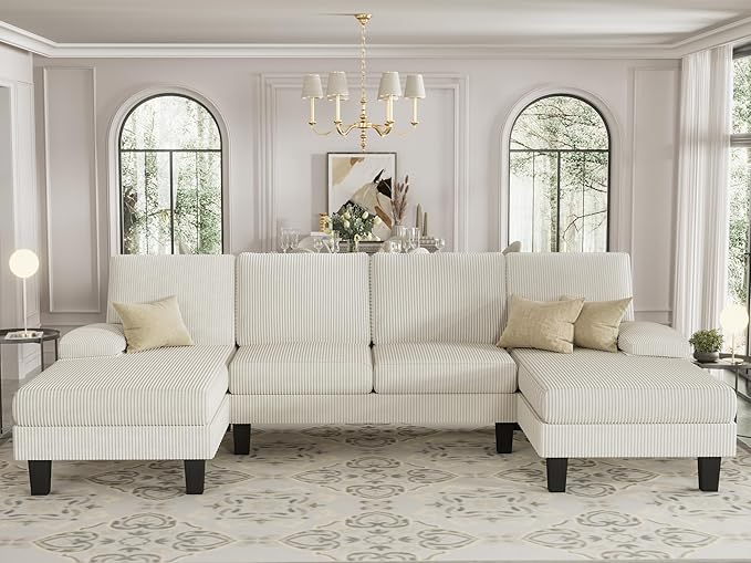 Sofa 110” Corduroy Sectional Comfy Couches for Living Room