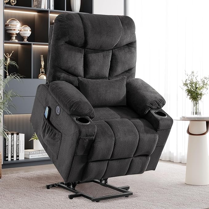 Power Lift Recliner Chair for Elderly, Lift Chair with Heat and Massage, Power Lift Recliner Chair for Living Room with Infinite Position, USB-A＆C, Cup Holder, Side Pocket