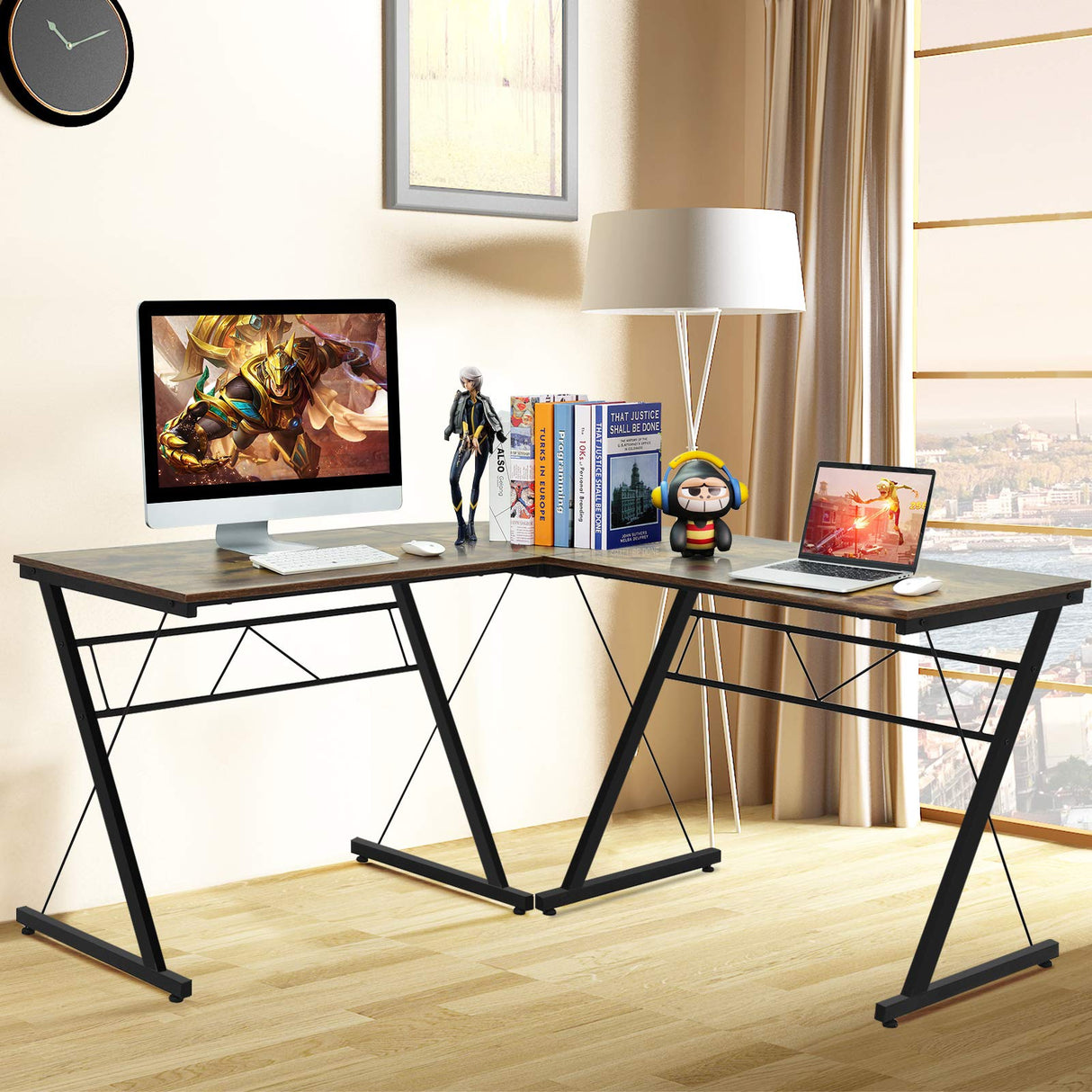 L-Shaped Desk Corner Computer Desk, Space-Saving & Multifunctional Home