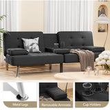 Modern Linen Upholstered Convertible Folding Futon Sofa Bed