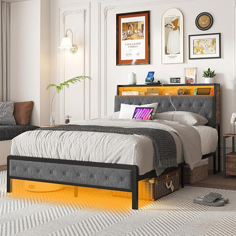 Full Size Bed Frame,Anerwarm Led Bed Frame Full Size with USB Charging Station,