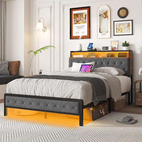 Full Size Bed Frame,Anerwarm Led Bed Frame Full Size with USB Charging Station,