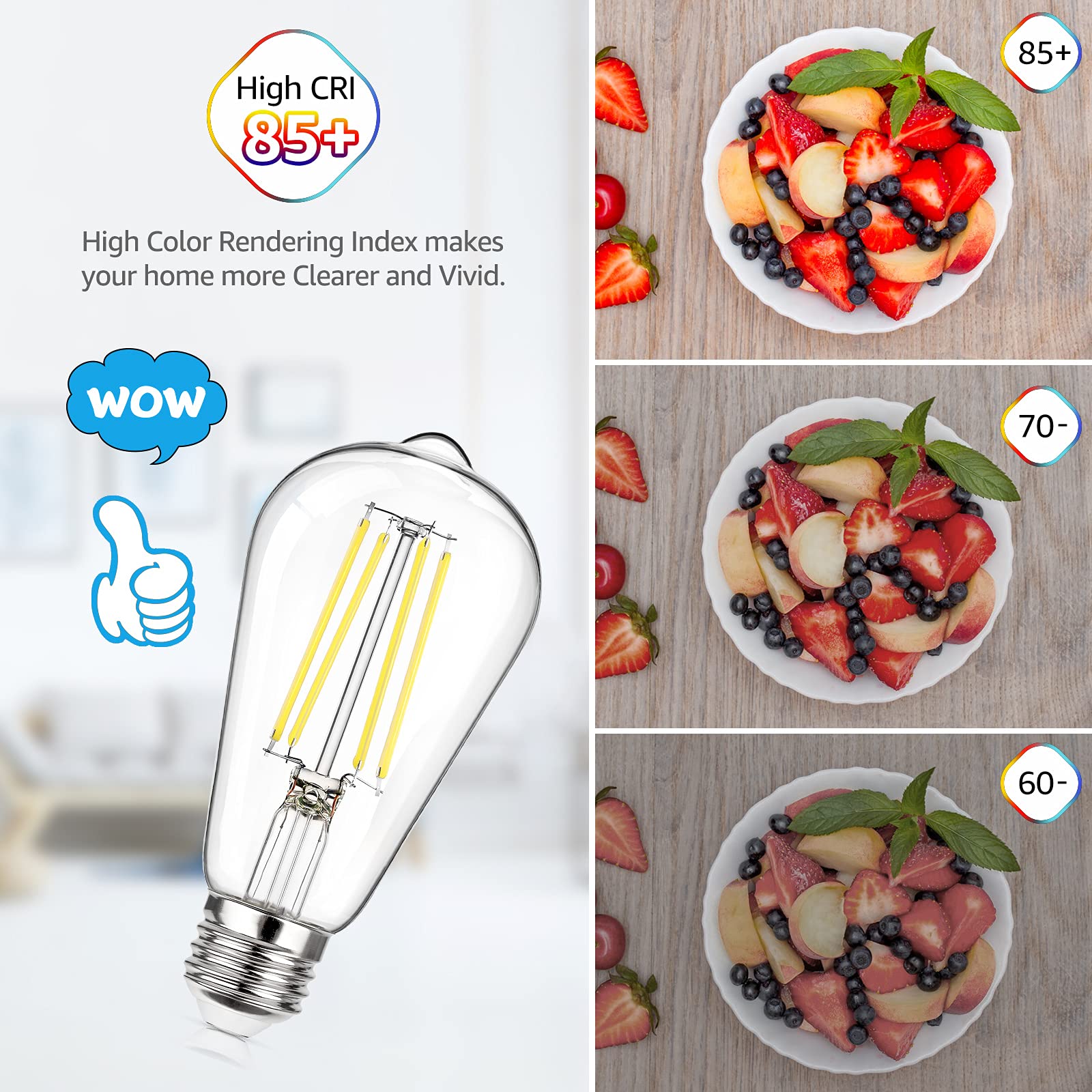 12-Pack Dimmable Vintage LED Edison Bulb 60W Equivalent, 6W 850Lumens