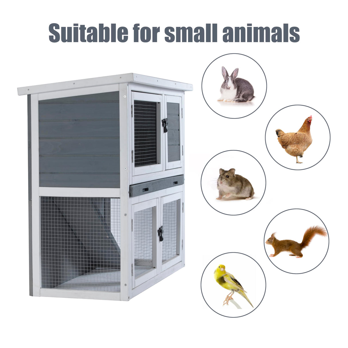 Double-Story Rabbit Hutch with One Layer Removable Tray, Indoor/Outdoor Pet House