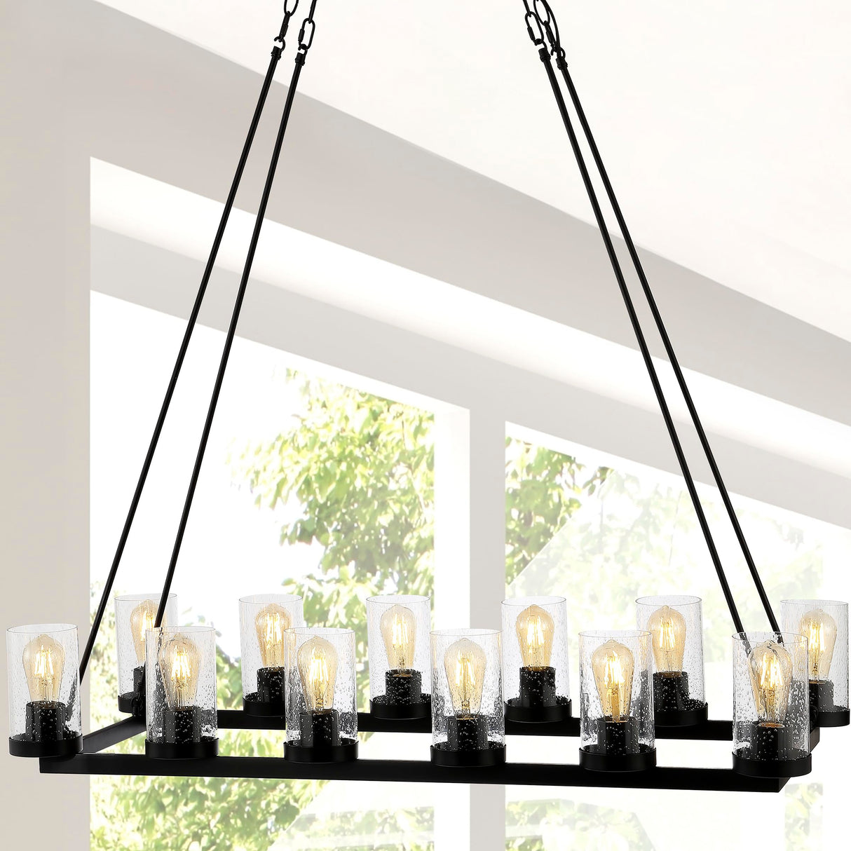 JYL7555A Athos 45.5" 12-Light Iron Rustic Farmhouse Linear LED Chandelier Pendant Bohemian Cottage