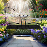 Butterfly Garden Bench, Double Seats Outdoor Bench, Black Patio Bench