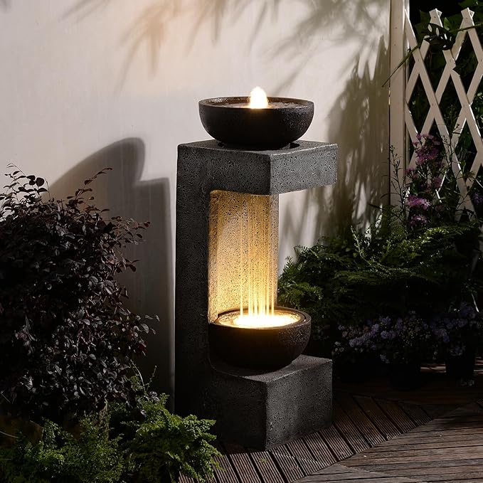 Fountain Outdoor Fountains Garden - Modern Curved S-Shaped Waterfalls Feature