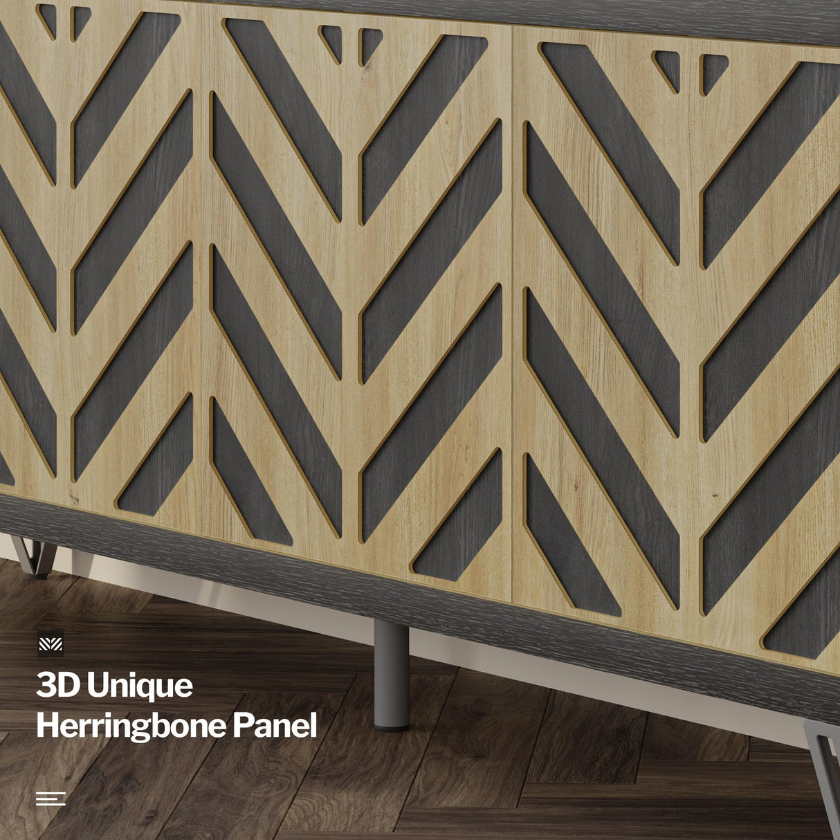 Large TV Stand for Living Room - TV Console Entertainment Center with Herringbone Pop