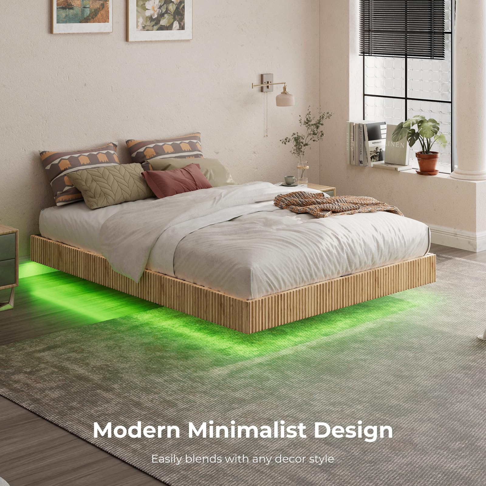 Full Floating Bed Frame with LED Lights