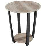 Farmhouse Round End Table with Storage Shelf, 2 Tier Side Table