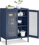 Metal Storage Cabinet with Mesh Doors, Steel Display Cabinets with Adjustable Shelves