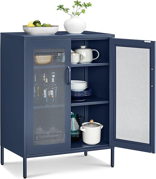 Metal Storage Cabinet with Mesh Doors, Steel Display Cabinets