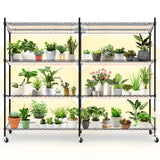 Plant Shelf with Grow Light, 4-Tier Large Grow Light Shelf with Wheels, Stainless Steel