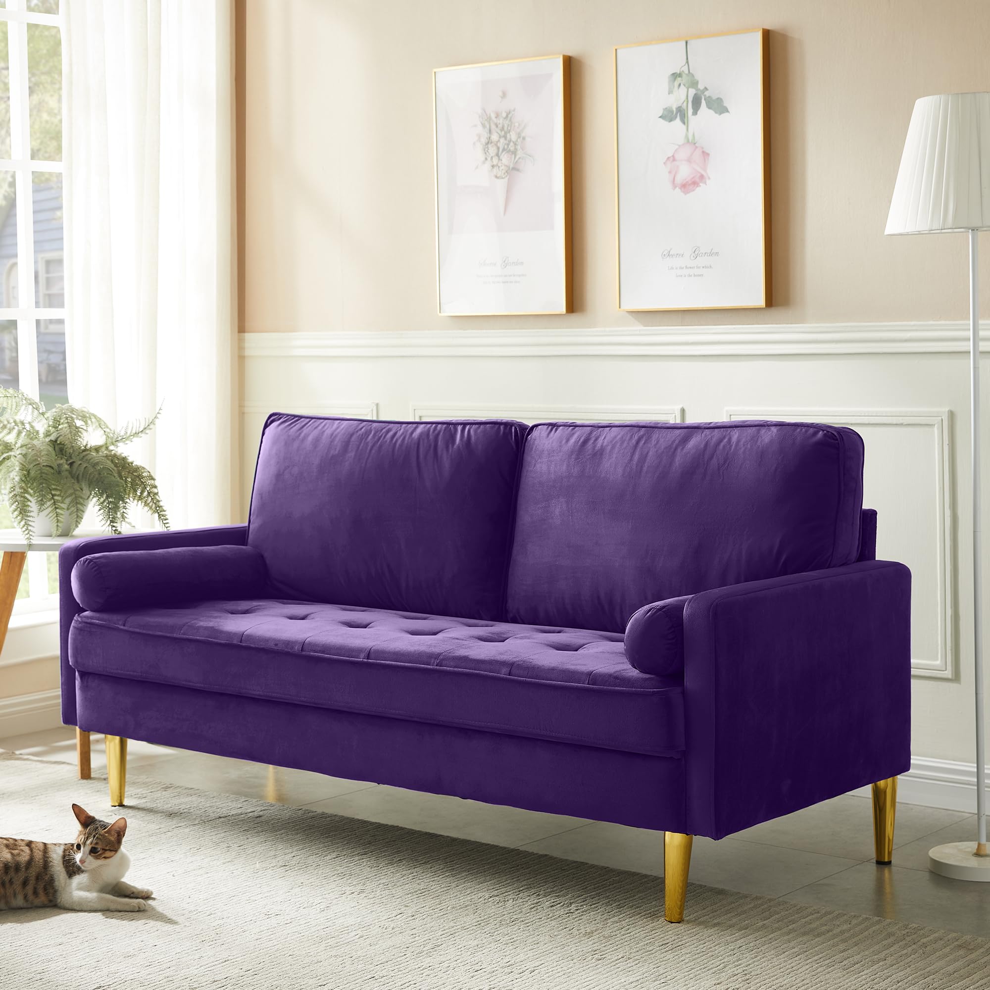 Velvet Loveseat Sofa, 66.9'' Mid Century Modern Small Love Seats