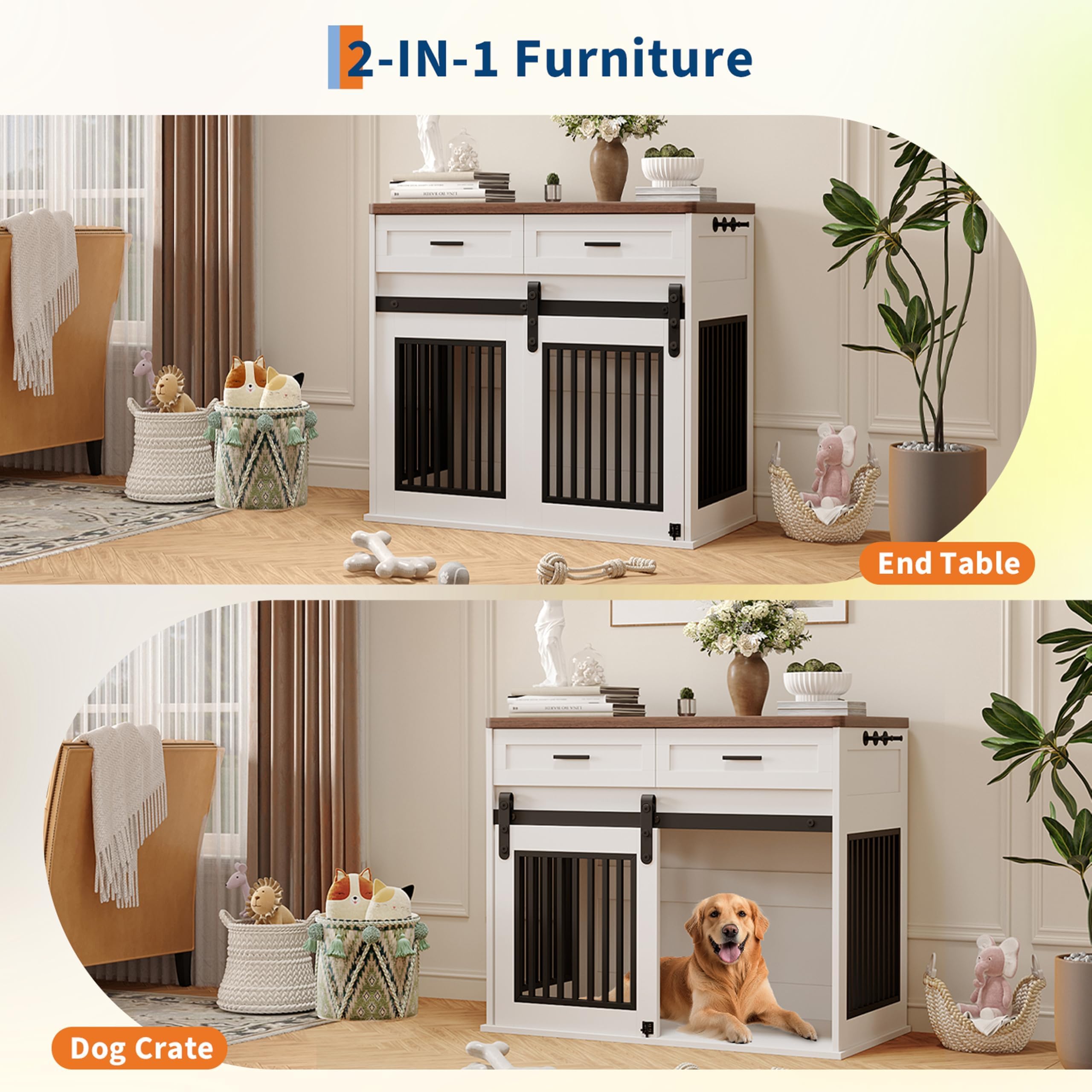 Dog Crate Furniture with Storage - 44.5" Wooden Kennel End Table