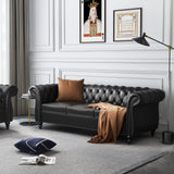 Leather Sofa 3 Seater Couch, Large Sofa Furniture Roll Arm Classic Tufted Chesterfield