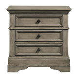 26 Inch 3 Drawer Nightstand, Felt Lined, Crown Molded, Wheat Wood, Brown, Gray and Bronze