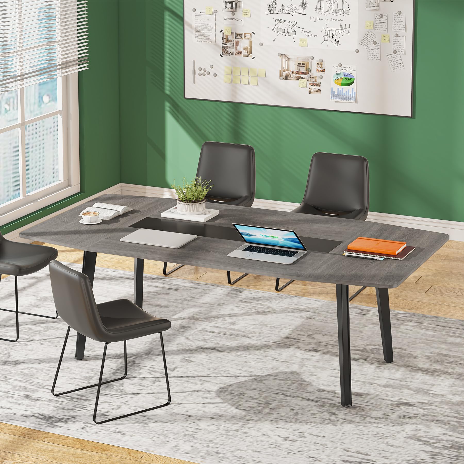6FT Conference Table, 70.86L x 35.43W x 29.52H Inches Boat Shaped Meeting Table