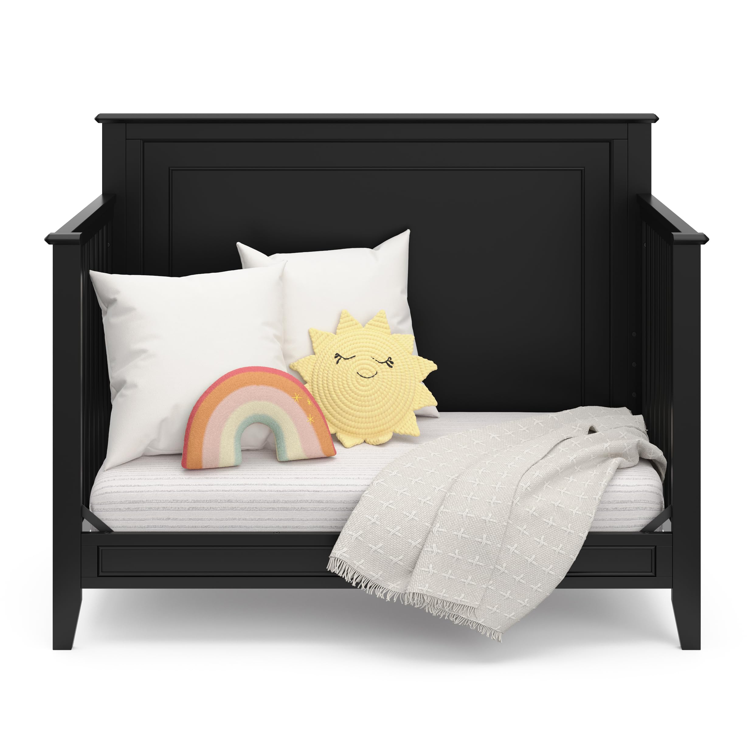 Solstice 5-in-1 Convertible Crib (Black) – GREENGUARD Gold Certified, Converts to Toddler Bed and Full-Size Bed