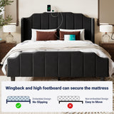 Vintage Full Size Velvet Platform Bed Frame with Tufted Wingback Headboard