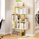 5-Tier Bookshelf, S-Shaped Z-Shelf Bookshelves and Bookcase, Modern Freestanding Multifunctional Decorative Storage Shelving for Bedroom Living Room Home Office, Gold