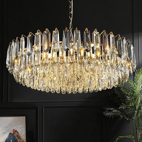 Gold Crystal Chandelier 31.5" Modern Crystal Chandelier