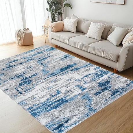 Washable Area Rug 5'x7' Organe Abstract Retro Boho Neutral Large Oriental Non-Slip&Stain Resistant