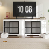 47.2" Dog Crate Furniture with Storage Shelf and Feeding Bowls