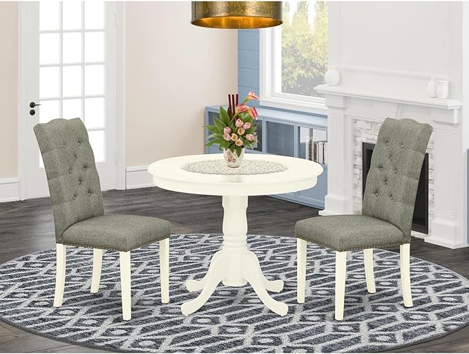 HLDR5-LWH-07 5 Piece Dinette Set for 4 Includes a Round Dining Room Table with Pedestal
