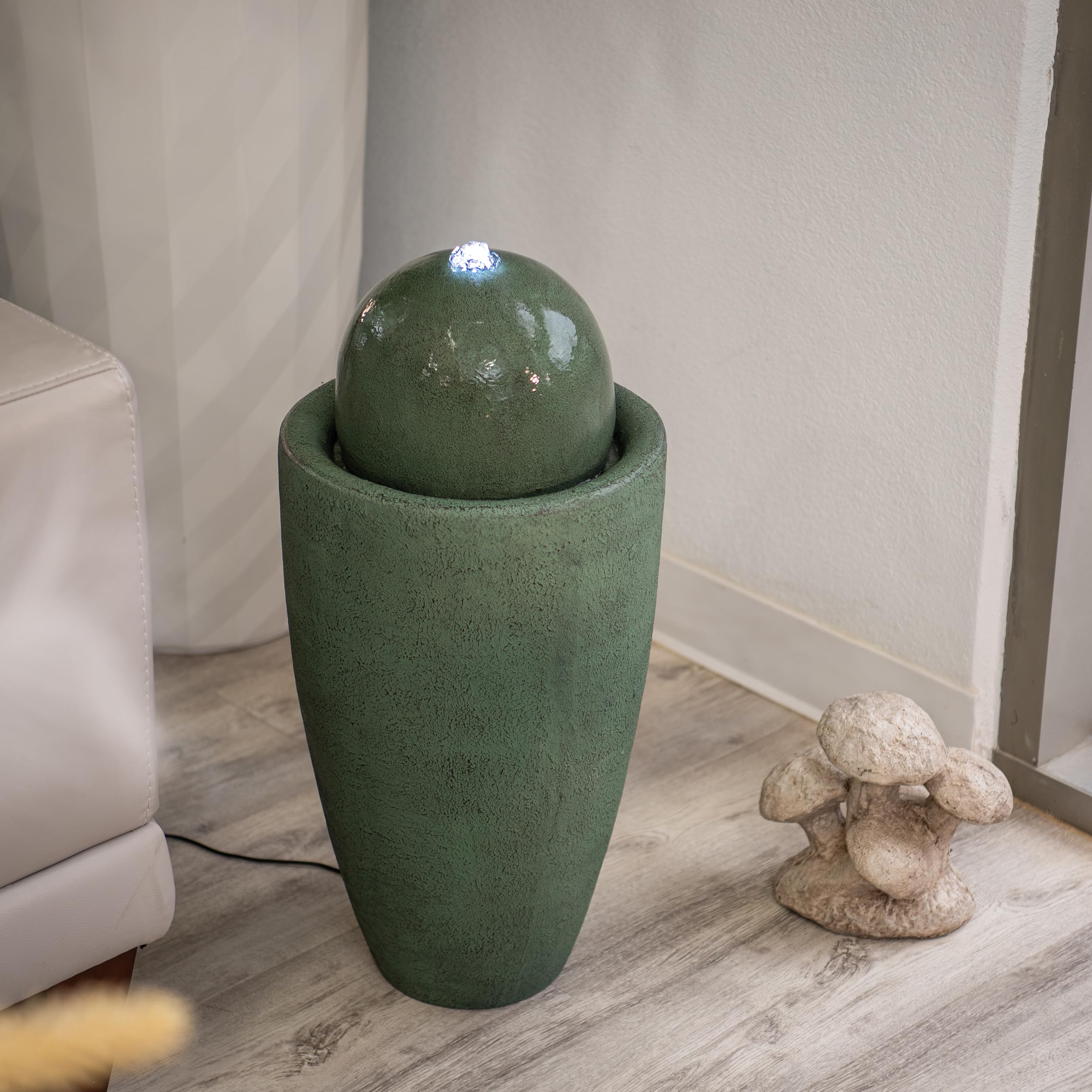 25.98" H Round Stone Indoor/Outdoor Modern Stone Textured Sphere Water Fountain