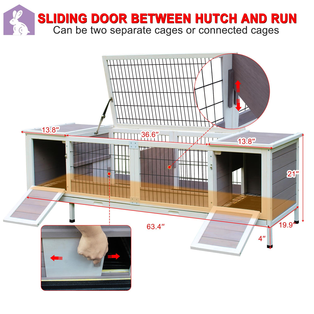 Rabbit Hutch Bunny Cage with Double House and Run Indoor Outdoor Guinea Pig House