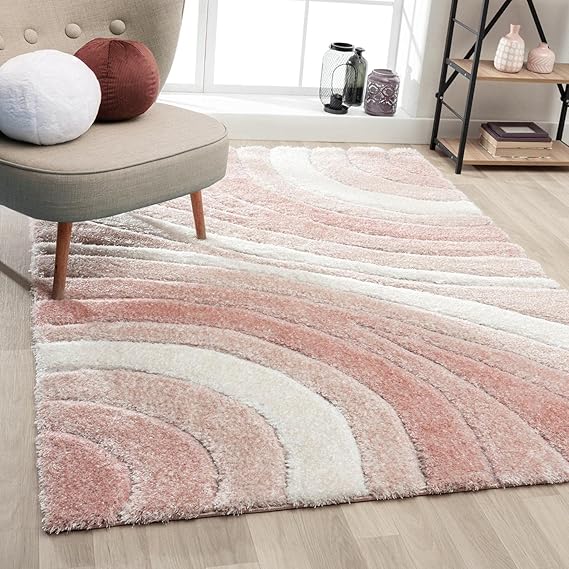 Lantanas Cream 8x10 Modern Shag Geometric Area Rug