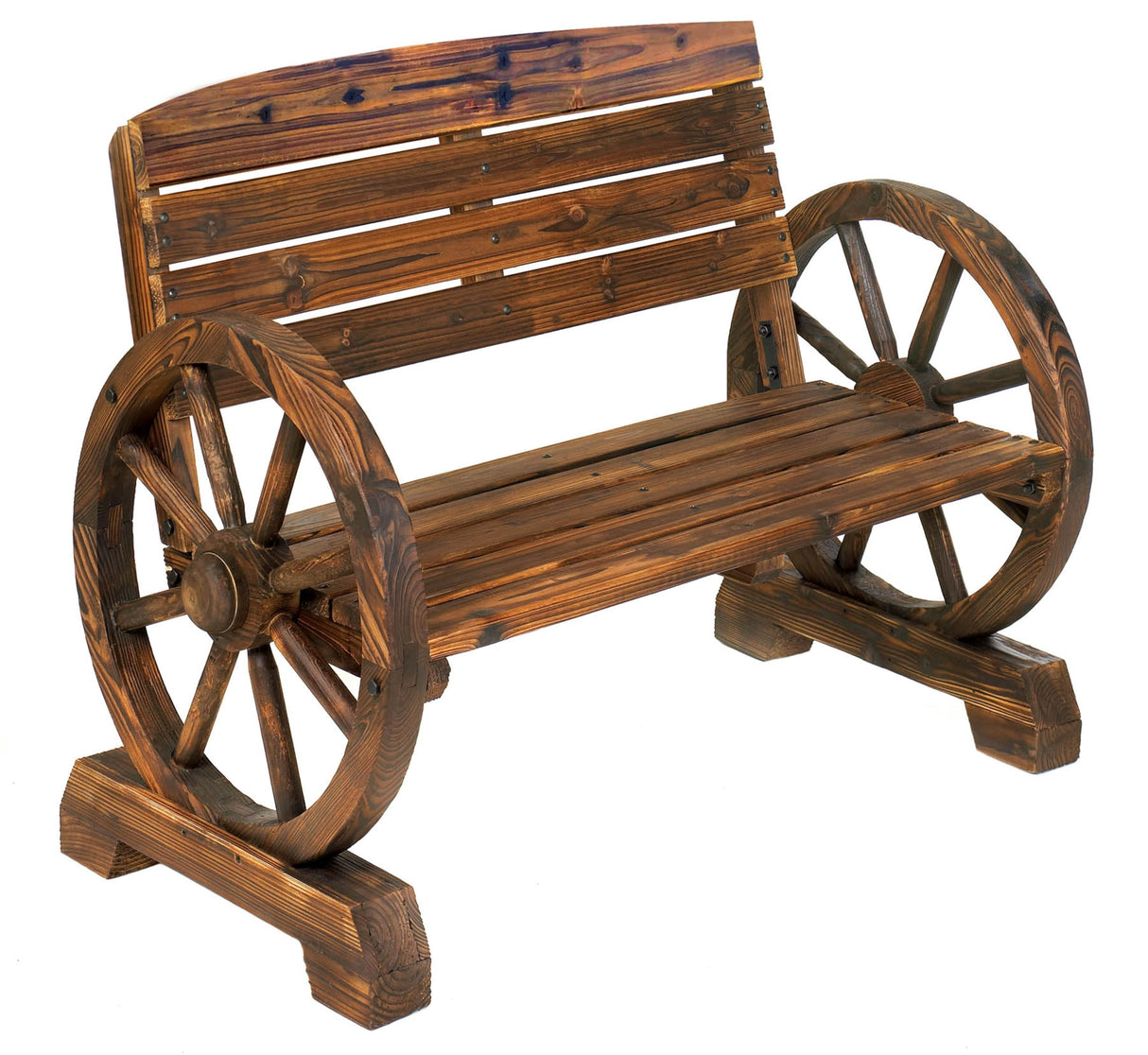 Rustic American Old West Outdoor Home & Garden Wooden Wagon Wheel Bench