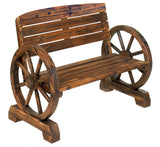 Rustic American Old West Outdoor Home & Garden Wooden Wagon Wheel Bench