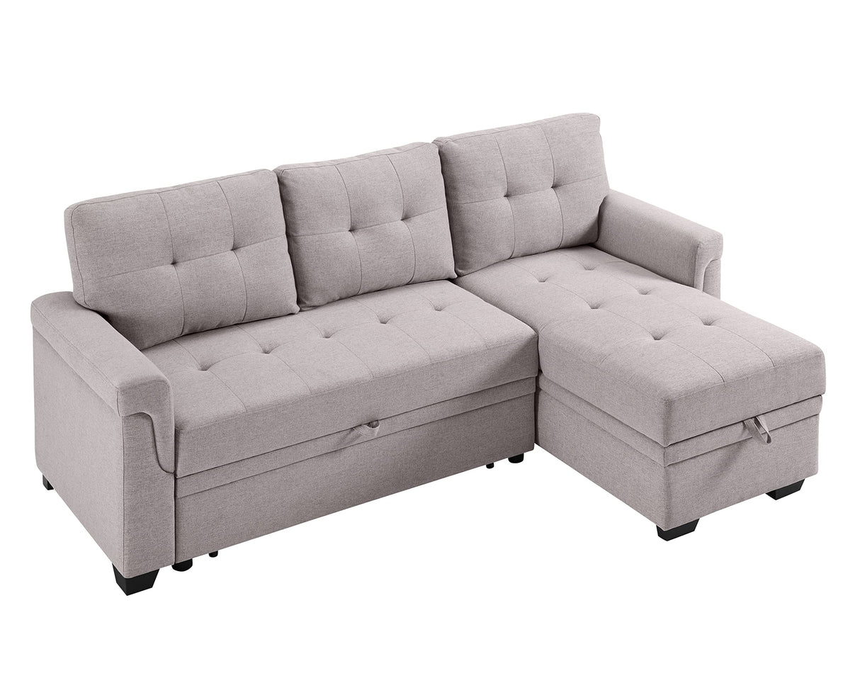 86" Reversible Sleeper Sofa with Chaise Storage Sectional, Light Gray